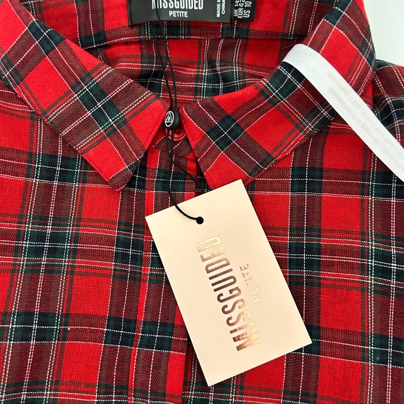 Misguided Red Plaid Petite Button down dress Size 10P - Picture 8 of 10